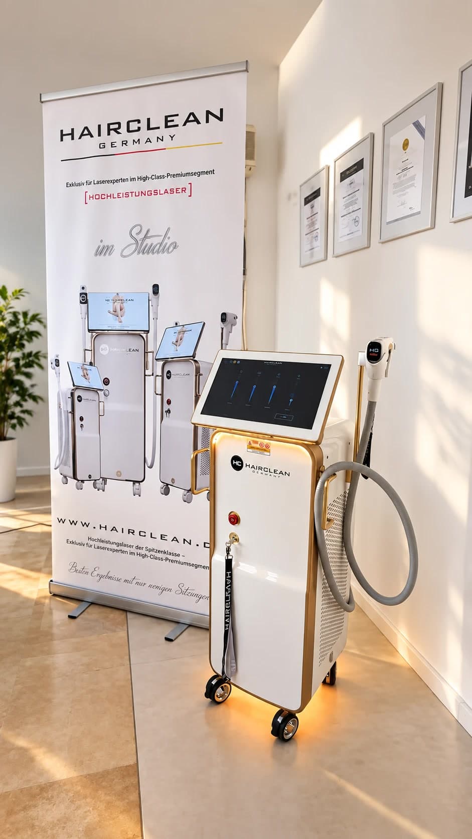 HAIRCLEAN Diodenlaser mit Touchdisplay im Behandlungsraum des House of Beauty & Laser